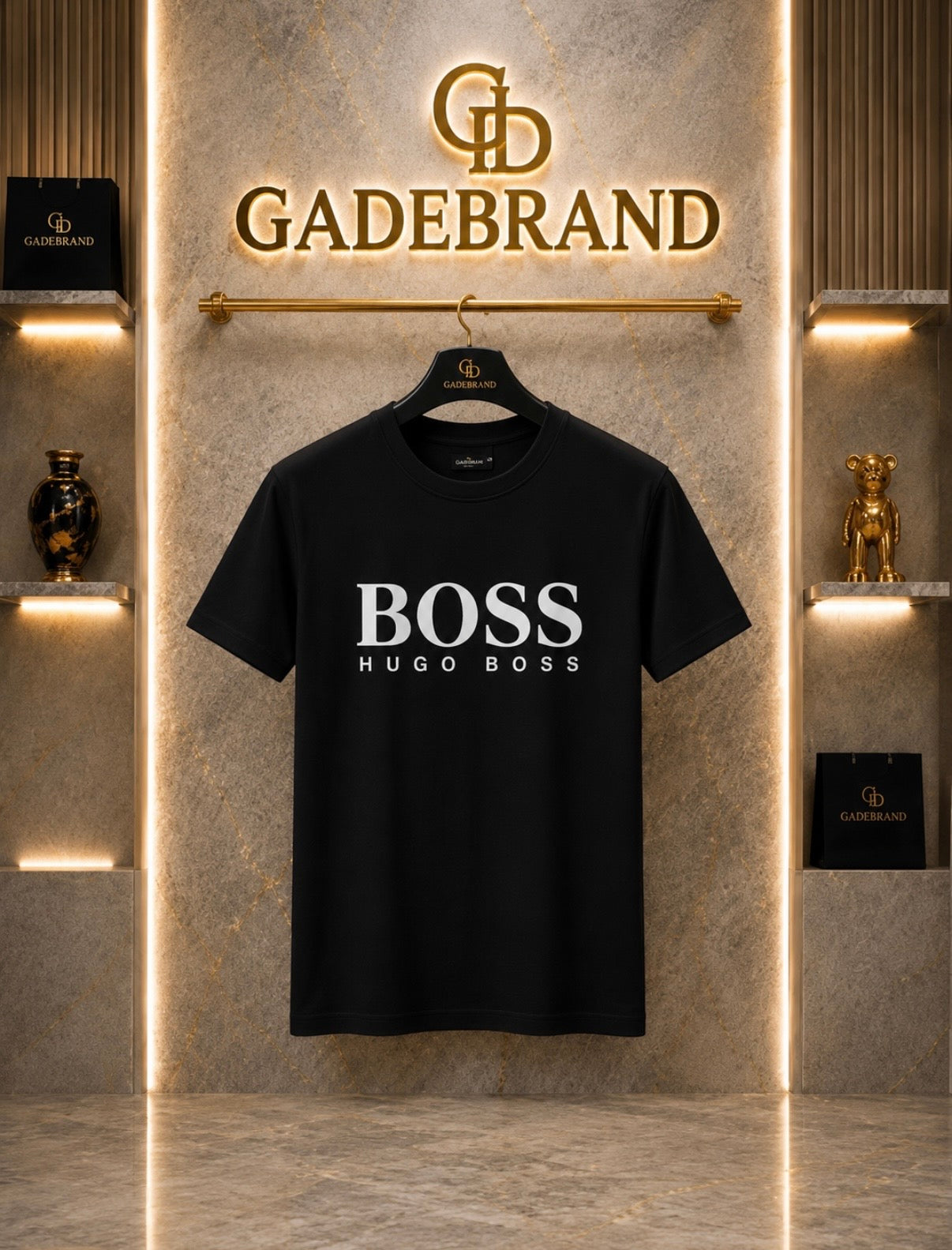 Boss Tricou Negru Logo Alb Bărbați
