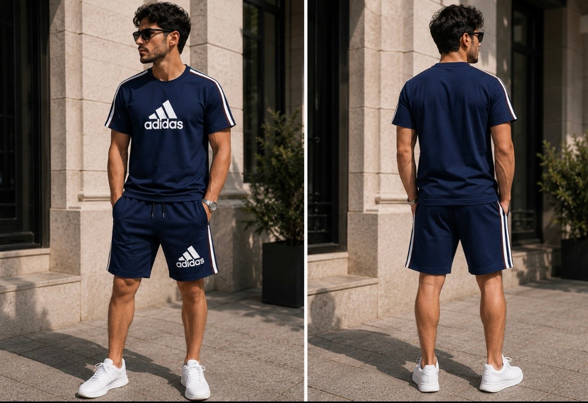 Compleu Bărbați Adidas Albastru – Tricou + Pantaloni Scurți