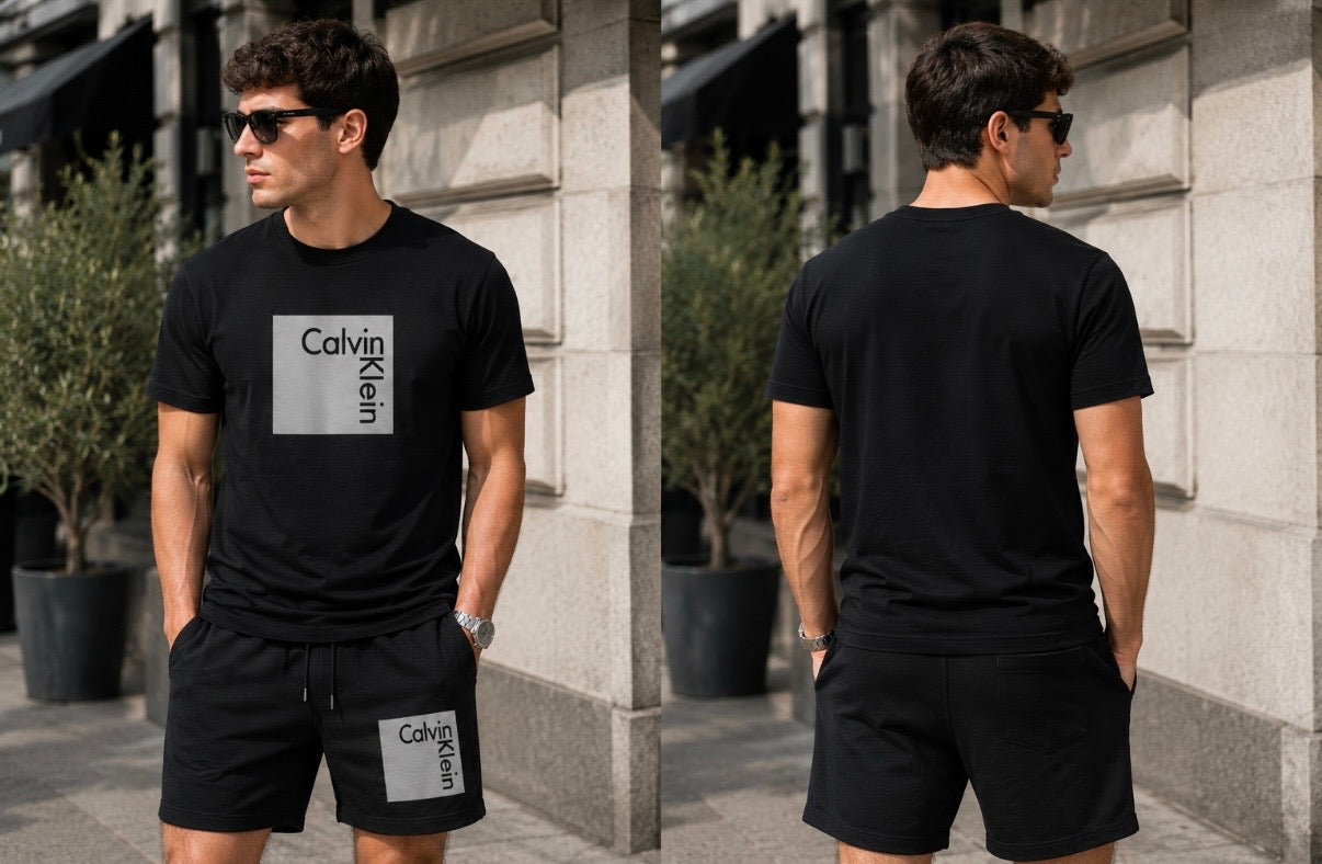 Compleu Bărbați Calvin Klein Negru – Tricou + Pantaloni Scurți