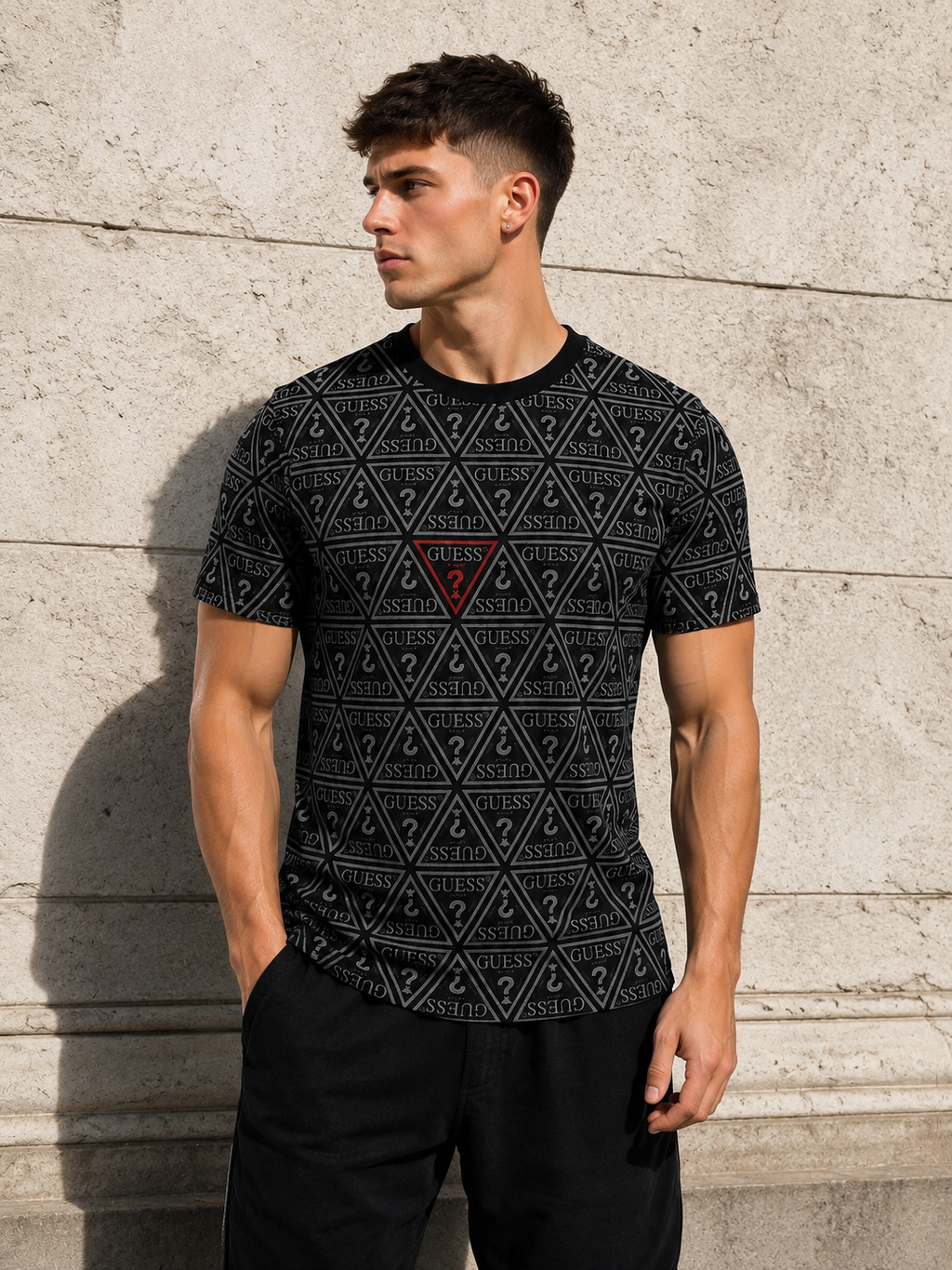 Guess – Tricou bărbătesc negru Monogram