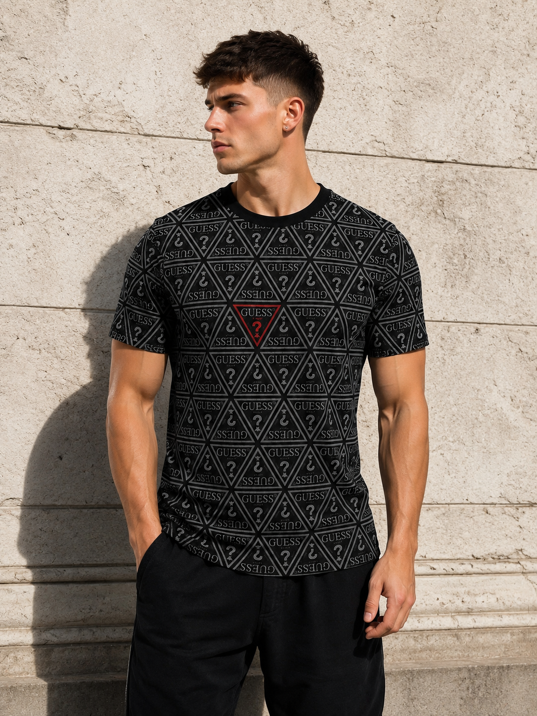 Guess – Tricou bărbătesc negru Monogram