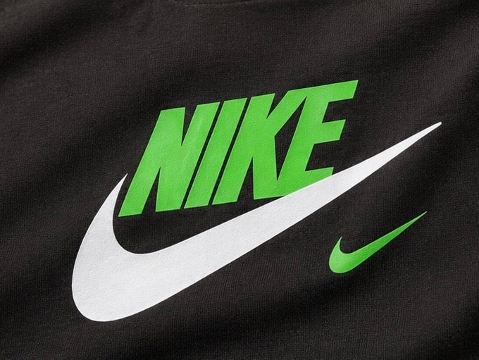 Nike Tricou Negru din Bumbac gros cu Logo Verde-Alb