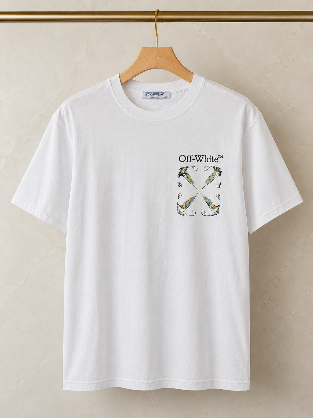 A-Off-White Tricou Bărbați Alb cu Imprimeu KAWS