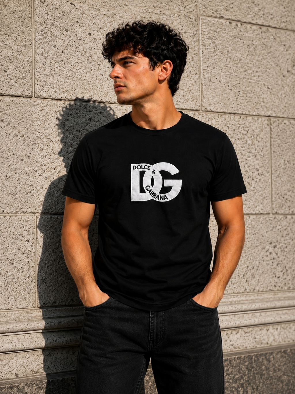 Dolce & Gabbana – Tricou bărbătesc negru cu logo DG brodat