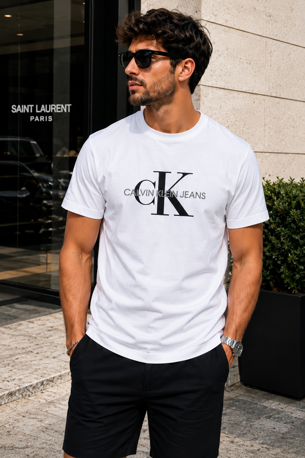 Calvin Klein – Tricou bărbătesc alb CK Logo, bumbac