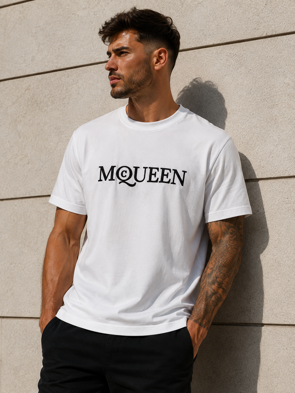 Alexander McQueen Tricou Bărbați Alb 100% Bumbac Premium