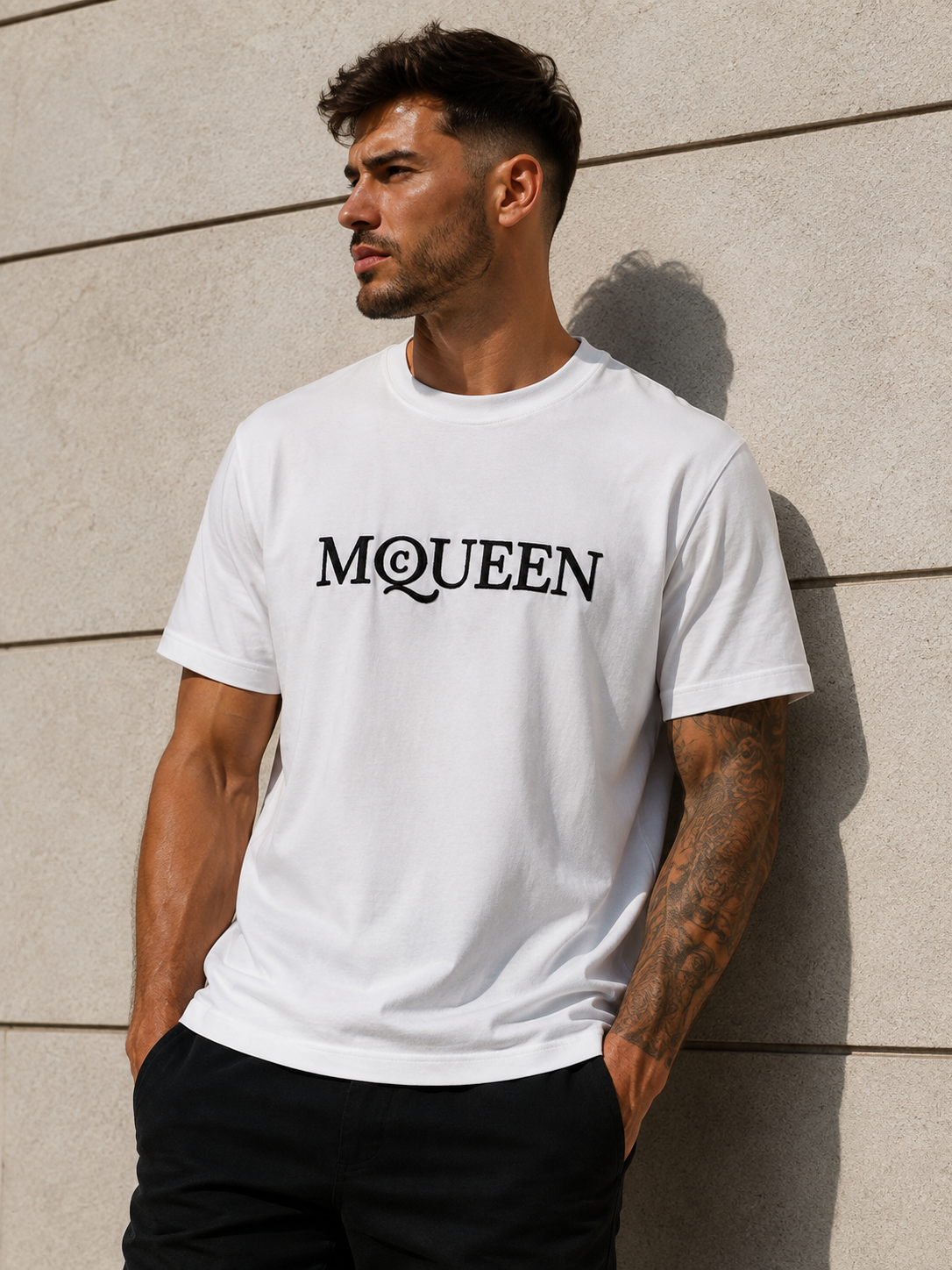 Alexander McQueen Tricou Bărbați Alb 100% Bumbac Premium