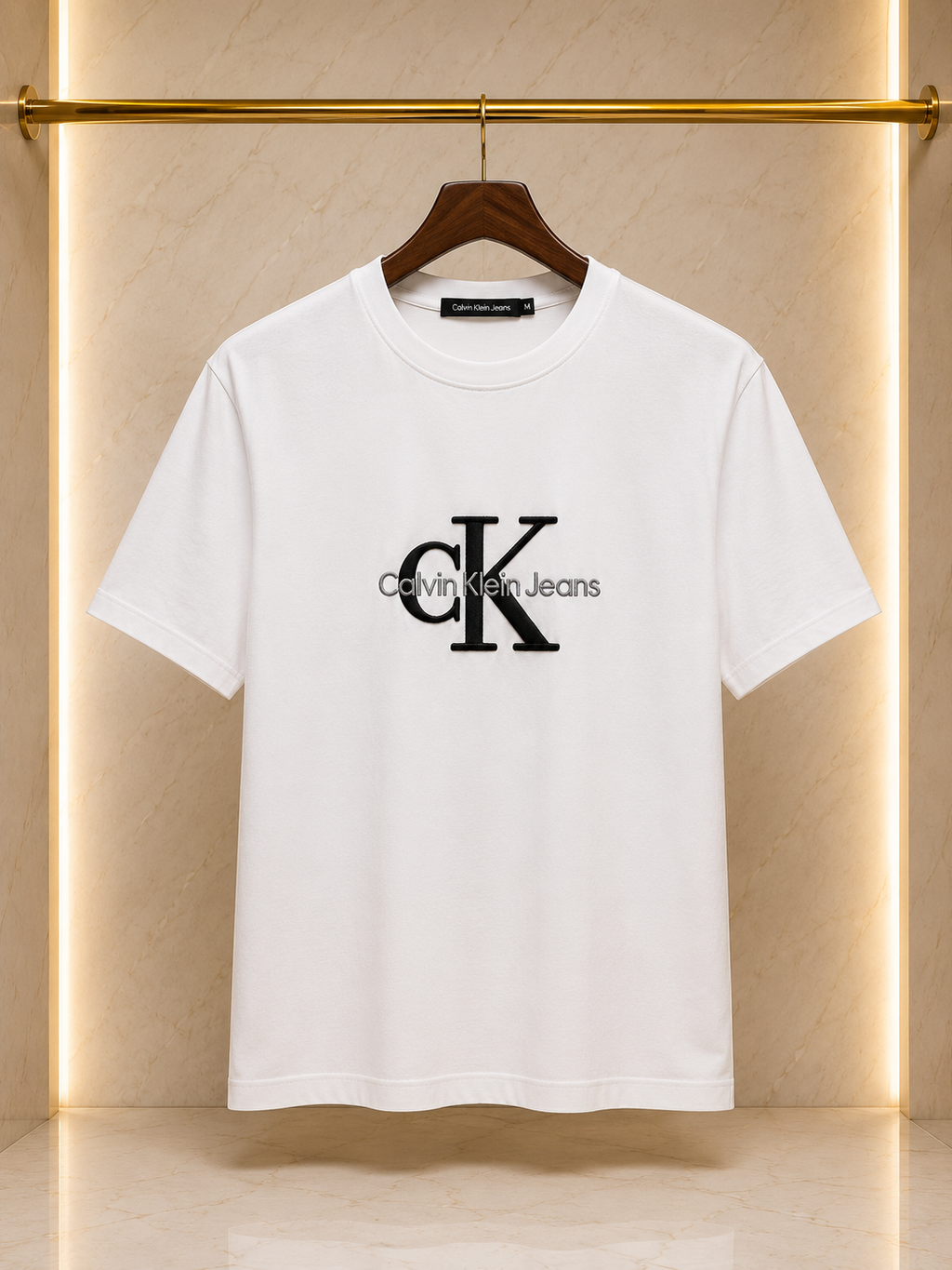 07-Calvin Klein Jeans – Tricou Bărbați Alb din Bumbac Premium, Logo Brodat