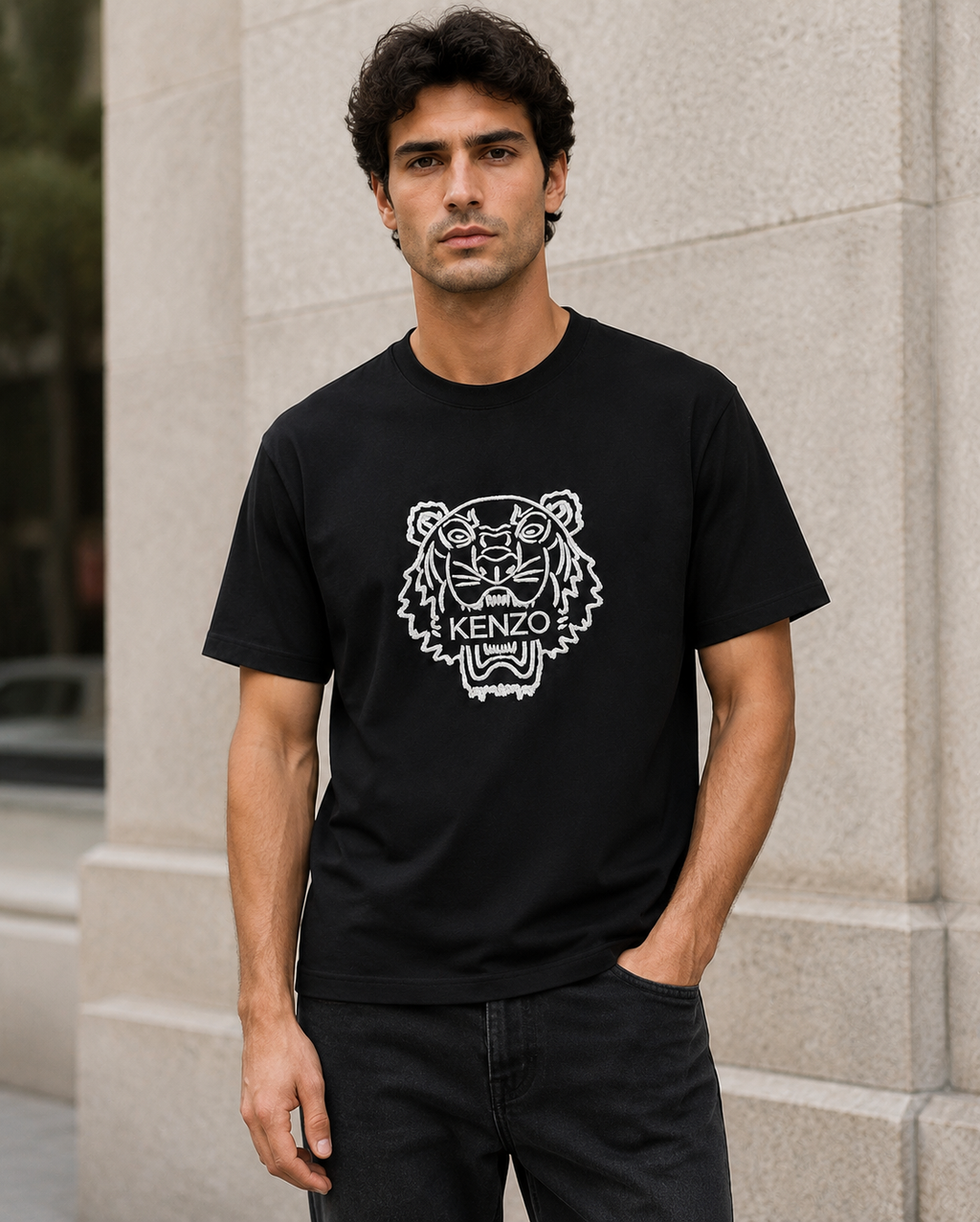 Kenzo Tricou Negru Bărbați cu Logo Brodat