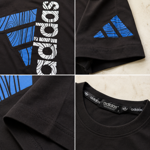 Adidas Tricou Bărbați Negru cu Imprimeu Alb-Albastru
