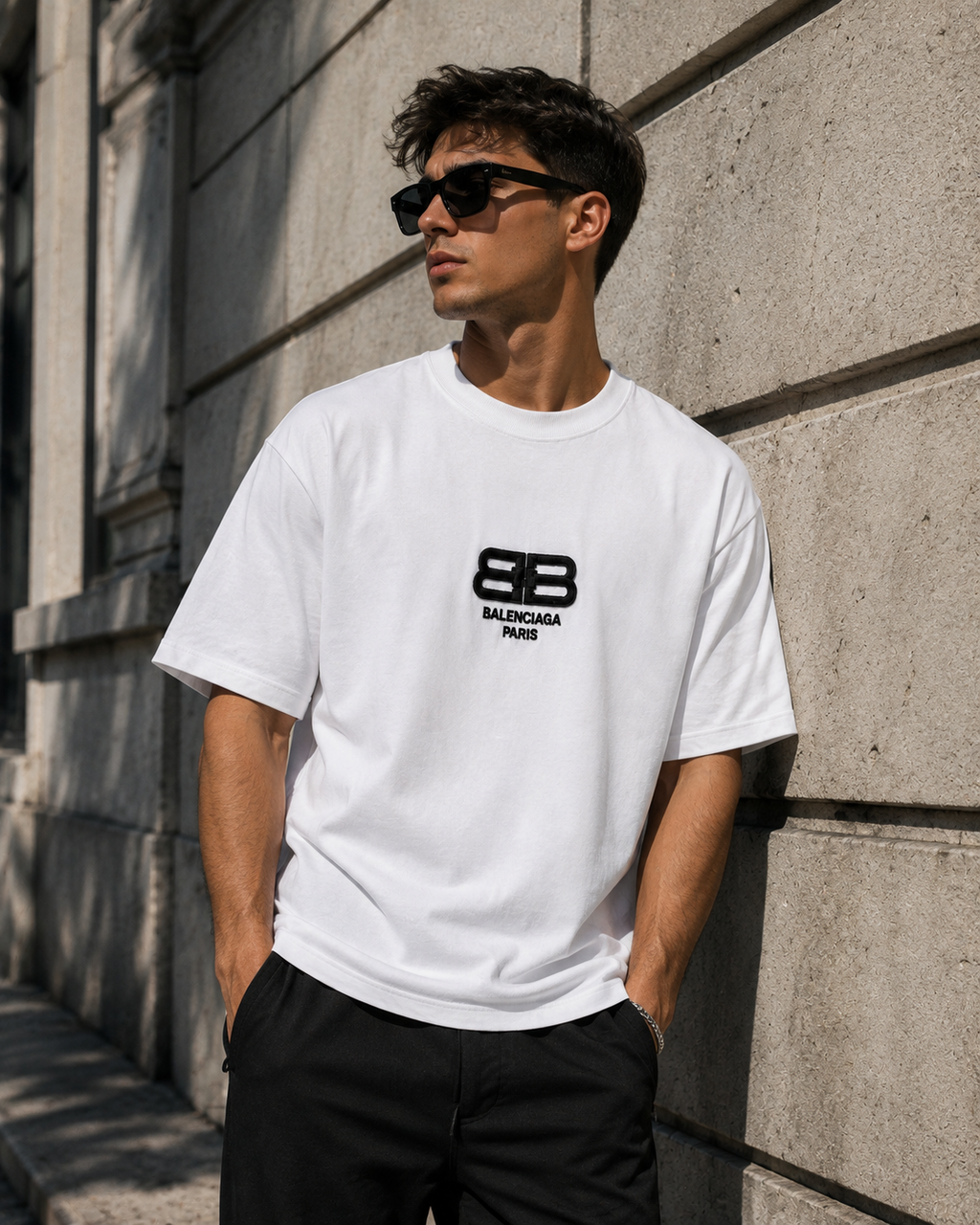 Balenciaga Tricou Bărbați Alb – Logo Brodat