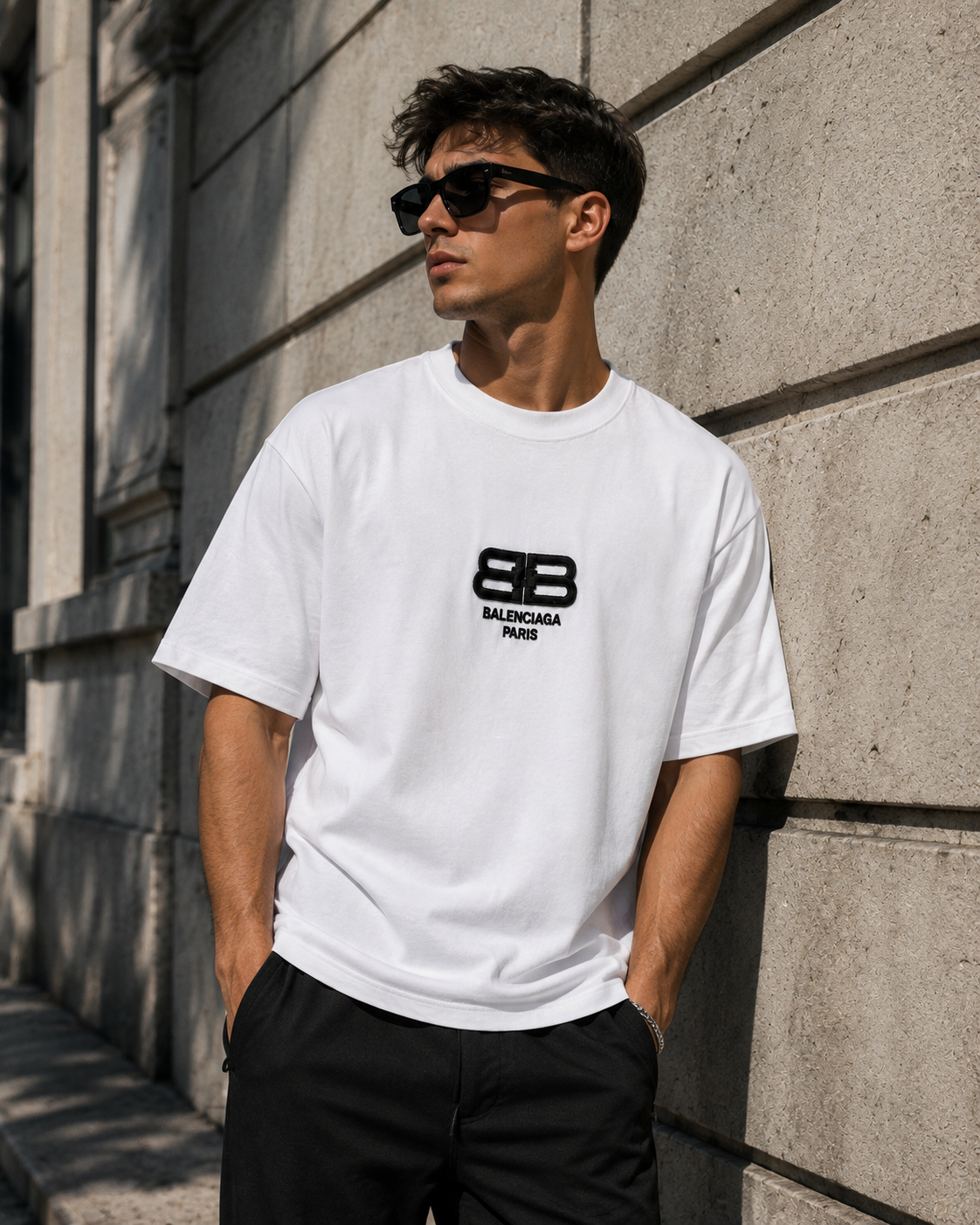 Balenciaga Tricou Bărbați Alb – Logo Brodat