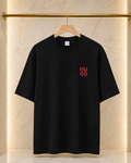 HUGO – Tricou Negru Bumbac cu Logo Roșu Aplicat