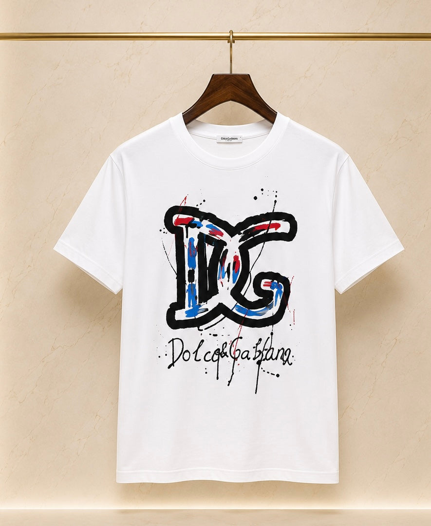 Dolce & Gabbana – Tricou bărbătesc alb DG logo artistic, bumbac