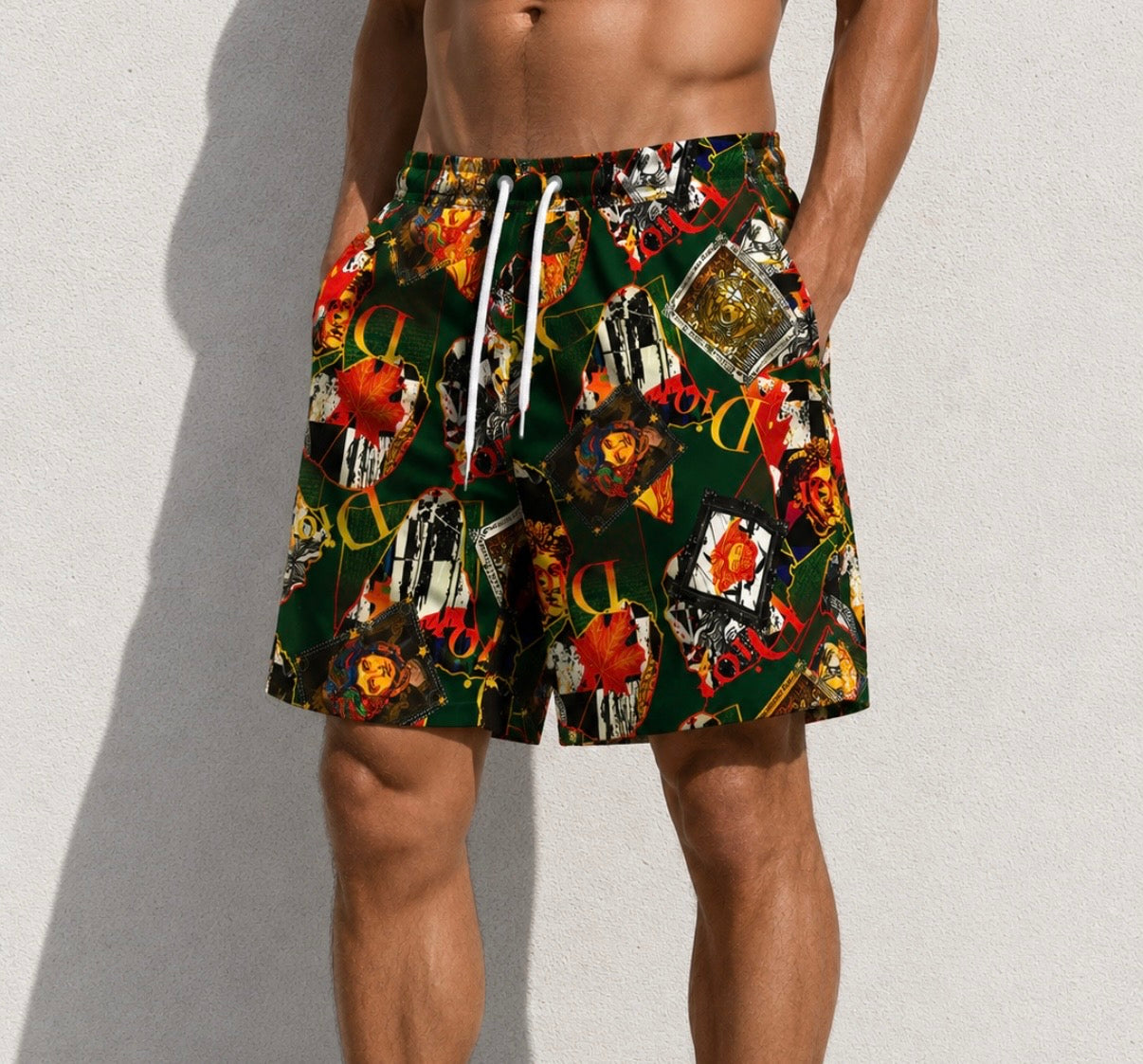 Bermude Bărbați Print Verde Multicolor
