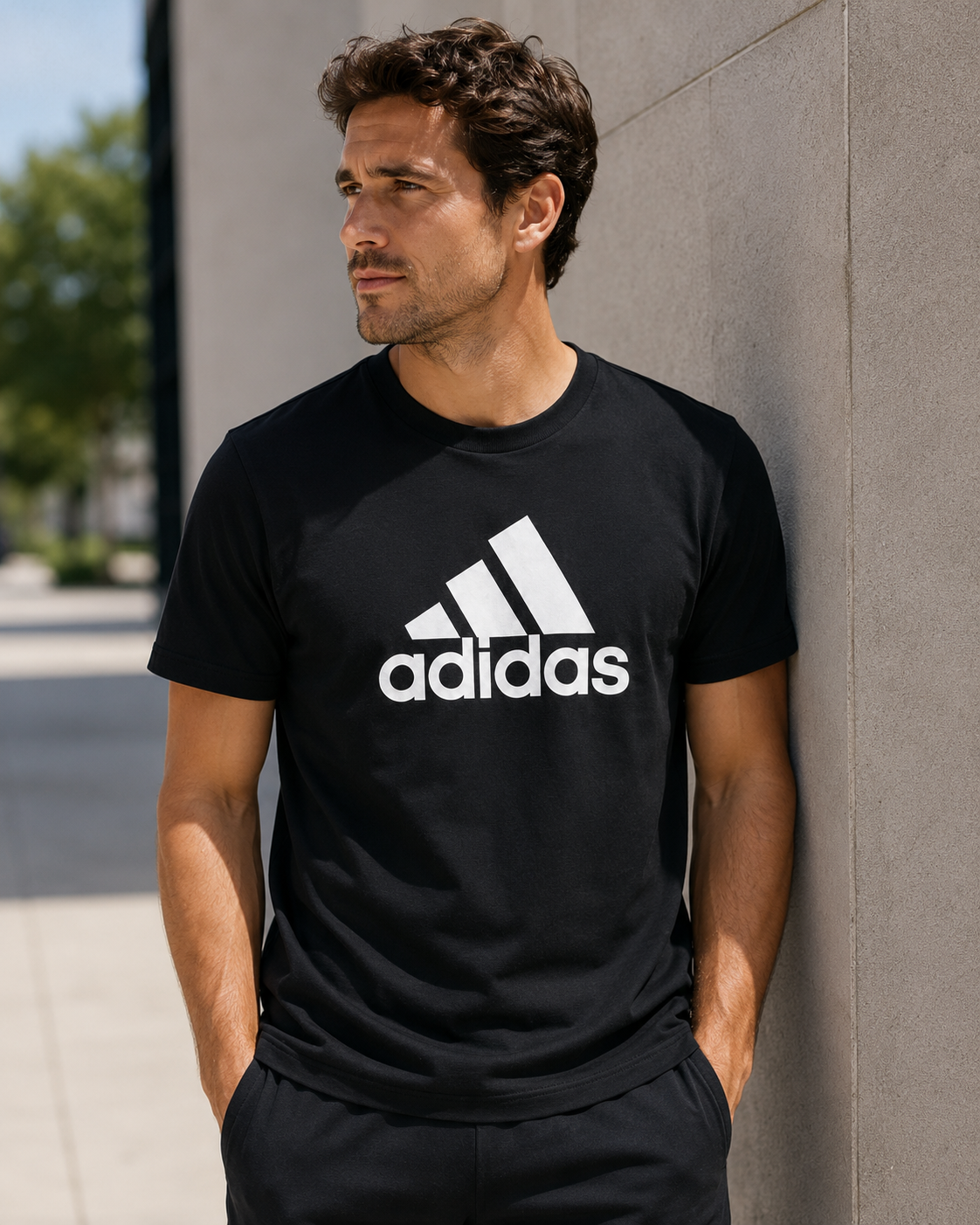 Adidas Tricou Bărbați Negru – Logo aplicat bumbac gros