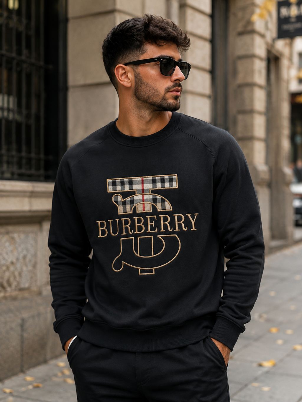 Burberry – Bluză bărbați neagră, logo brodat