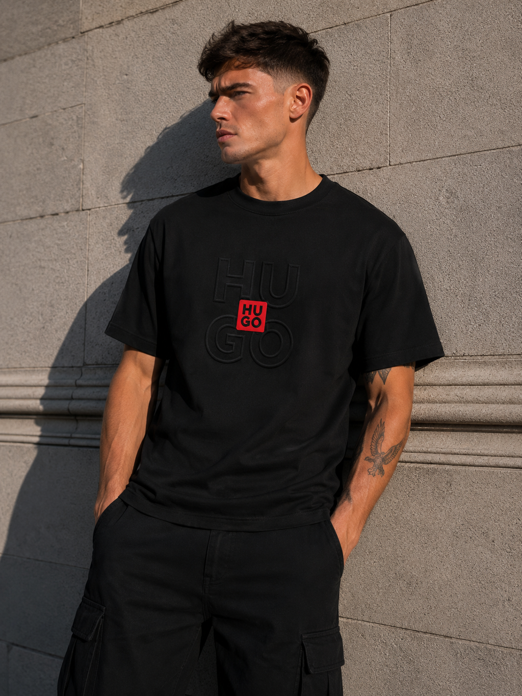 Hugo Tricou Negru cu Logo Embosat