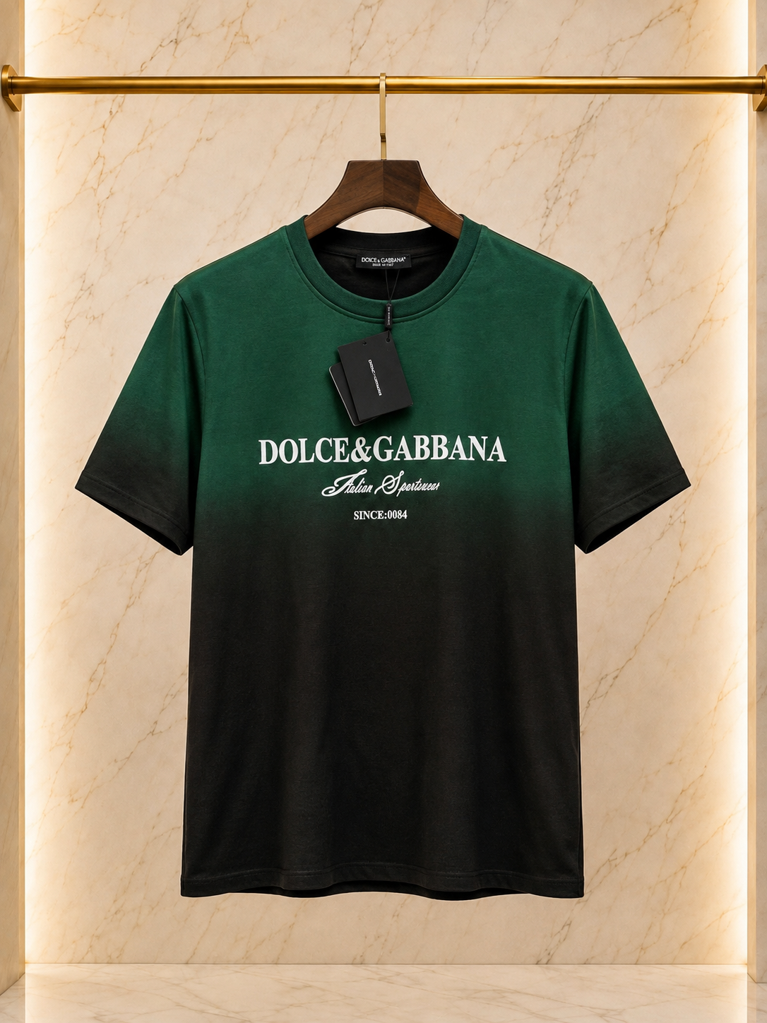 Dolce & Gabbana Tricou Bărbați Verde/ Negru Degrade 100% Bumbac Premium