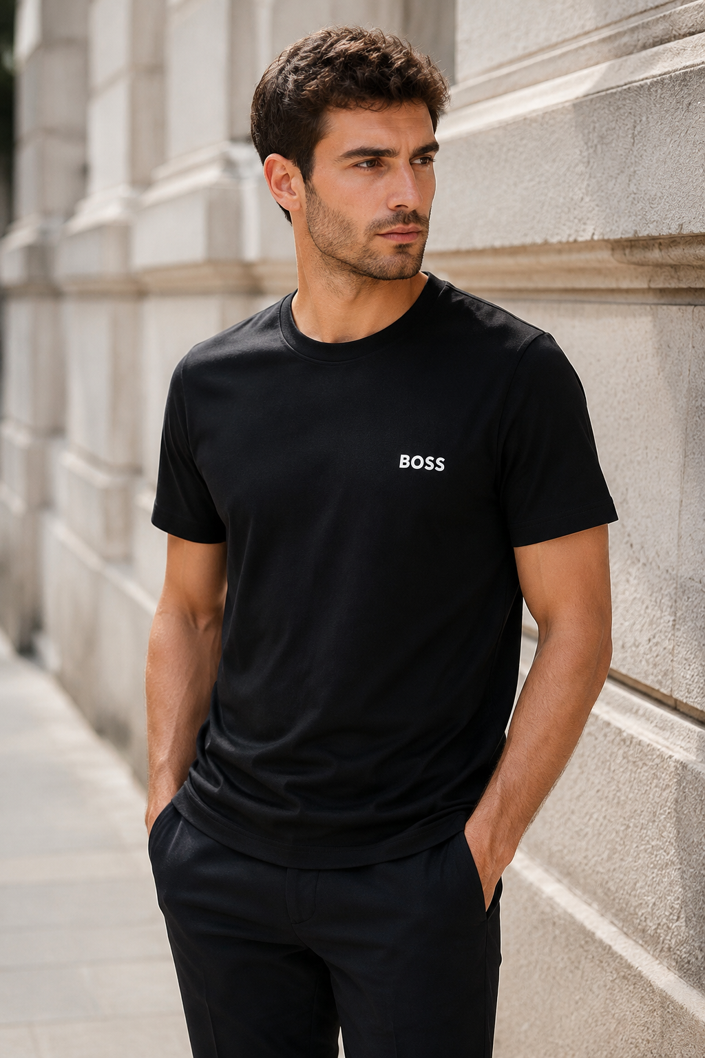 BOSS Tricou Negru Bărbați – Bumbac Premium, Logo Aplicat