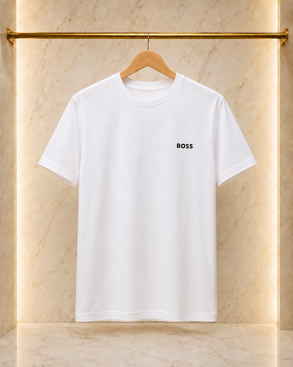 BOSS – Tricou premium alb bărbați cu logo negru