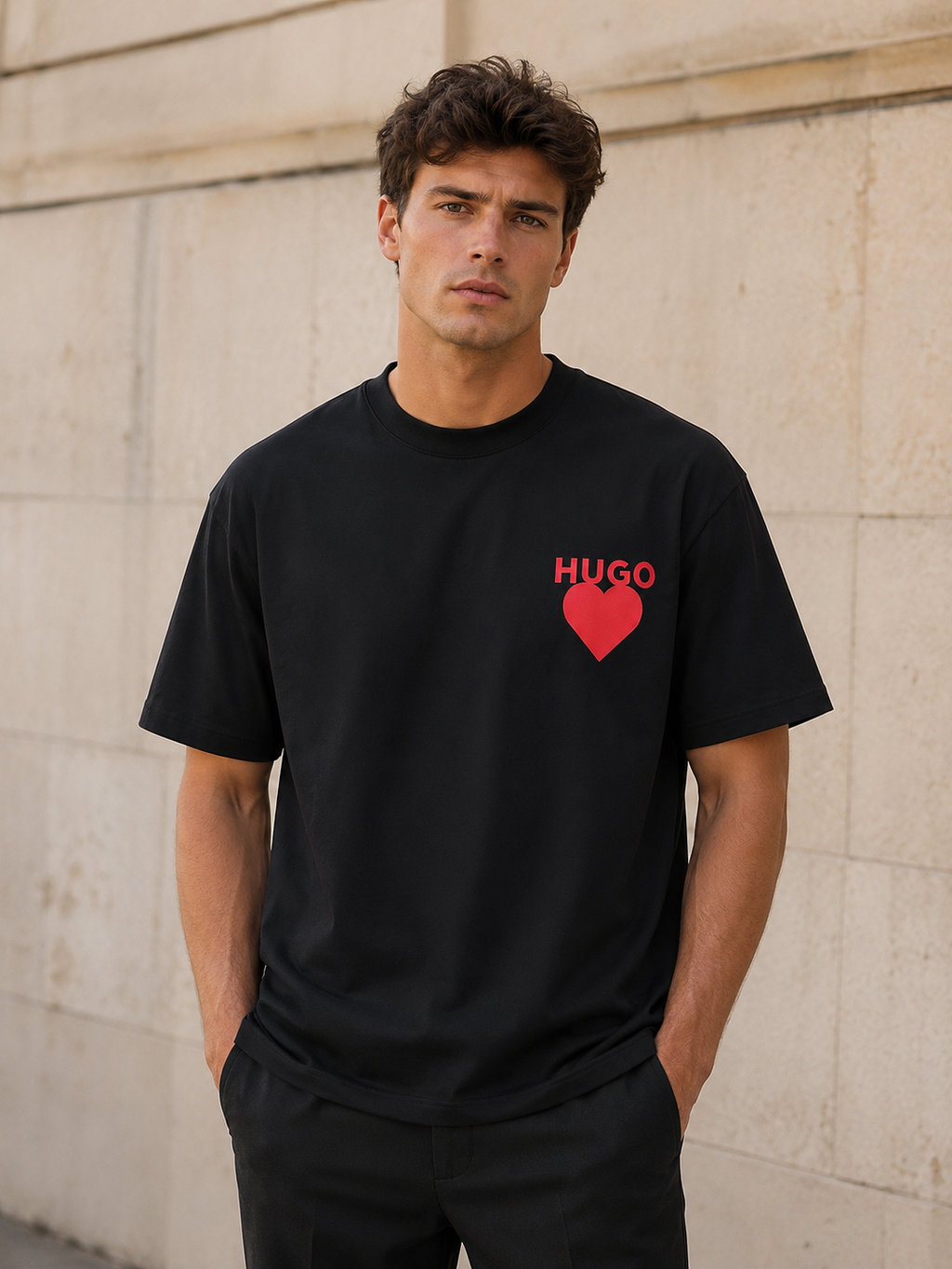 HUGO Tricou Bărbați Negru 100% Bumbac Premium