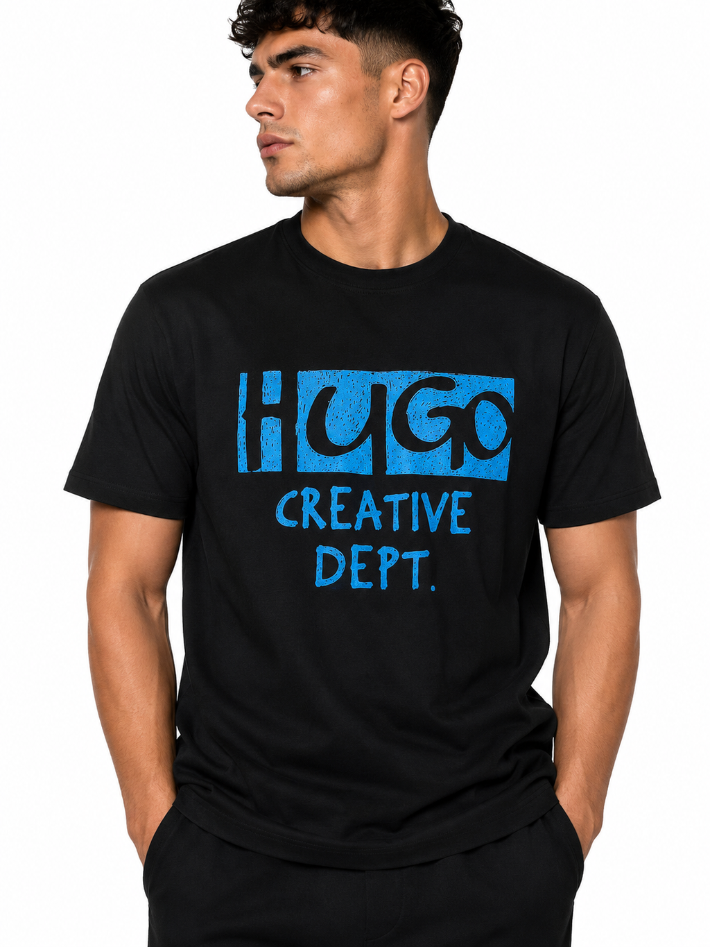 HUGO – Tricou bărbătesc negru din bumbac premium