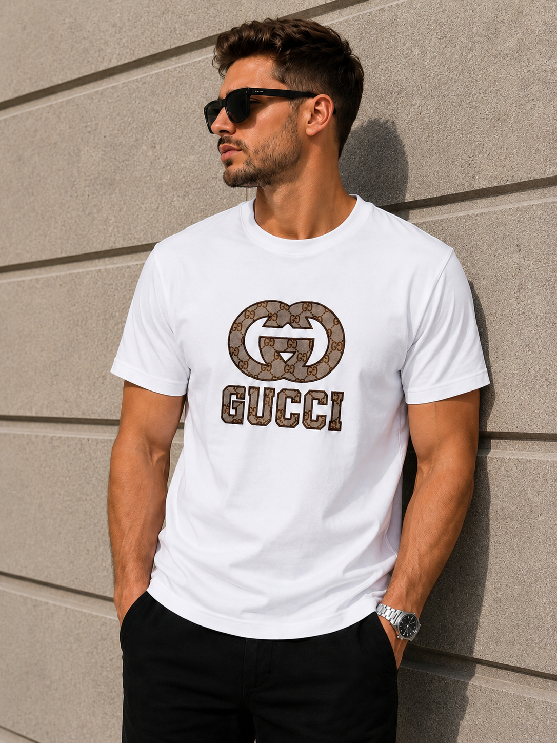Gucci – Tricou bărbătesc alb cu logo brodat
