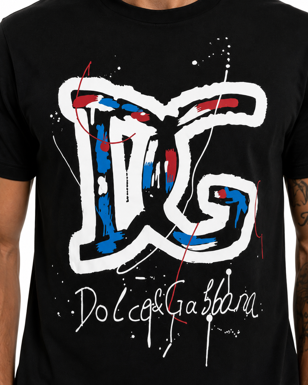 Dolce & Gabbana – Tricou bărbătesc negru DG logo artistic, bumbac
