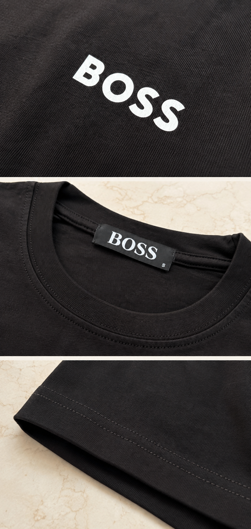 BOSS Tricou Negru Bărbați – Bumbac Premium, Logo Aplicat