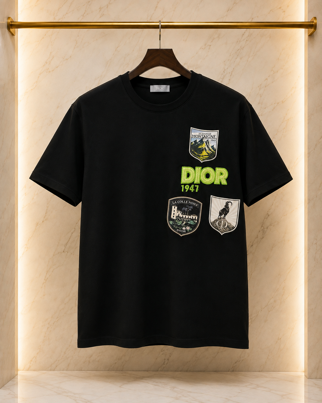 Dior Tricou Premium din Bumbac – Logo DIOR 1947 Brodat și Patch-uri