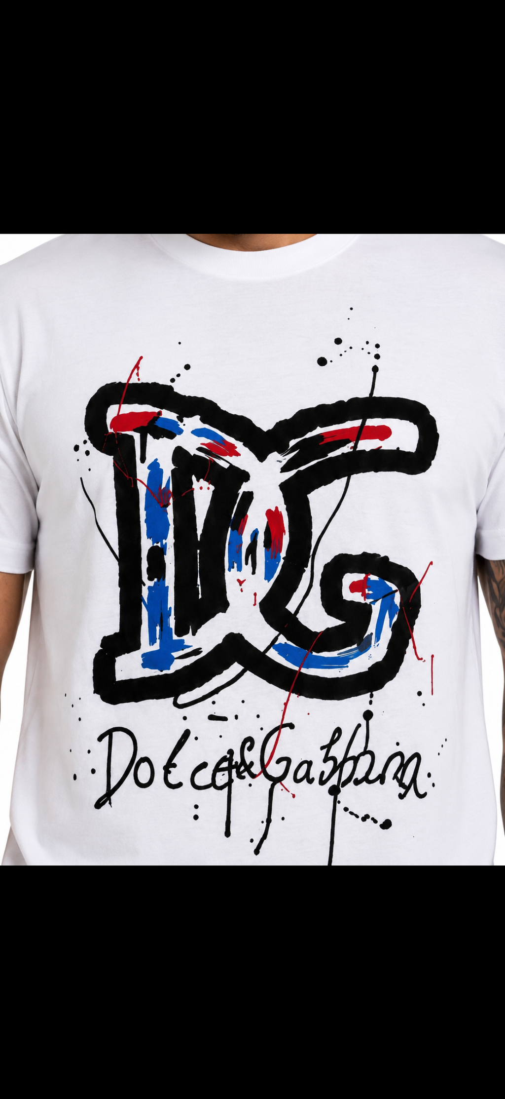 Dolce & Gabbana – Tricou bărbătesc alb DG logo artistic, bumbac