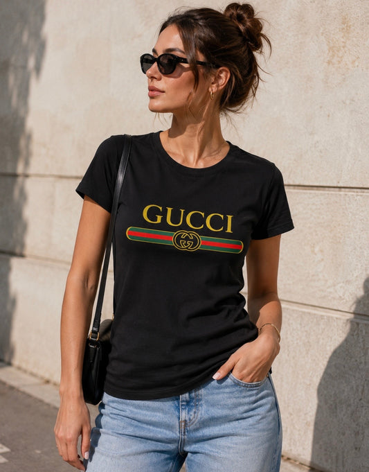Women’s Gucci Stripe Logo T-Shirt – Black