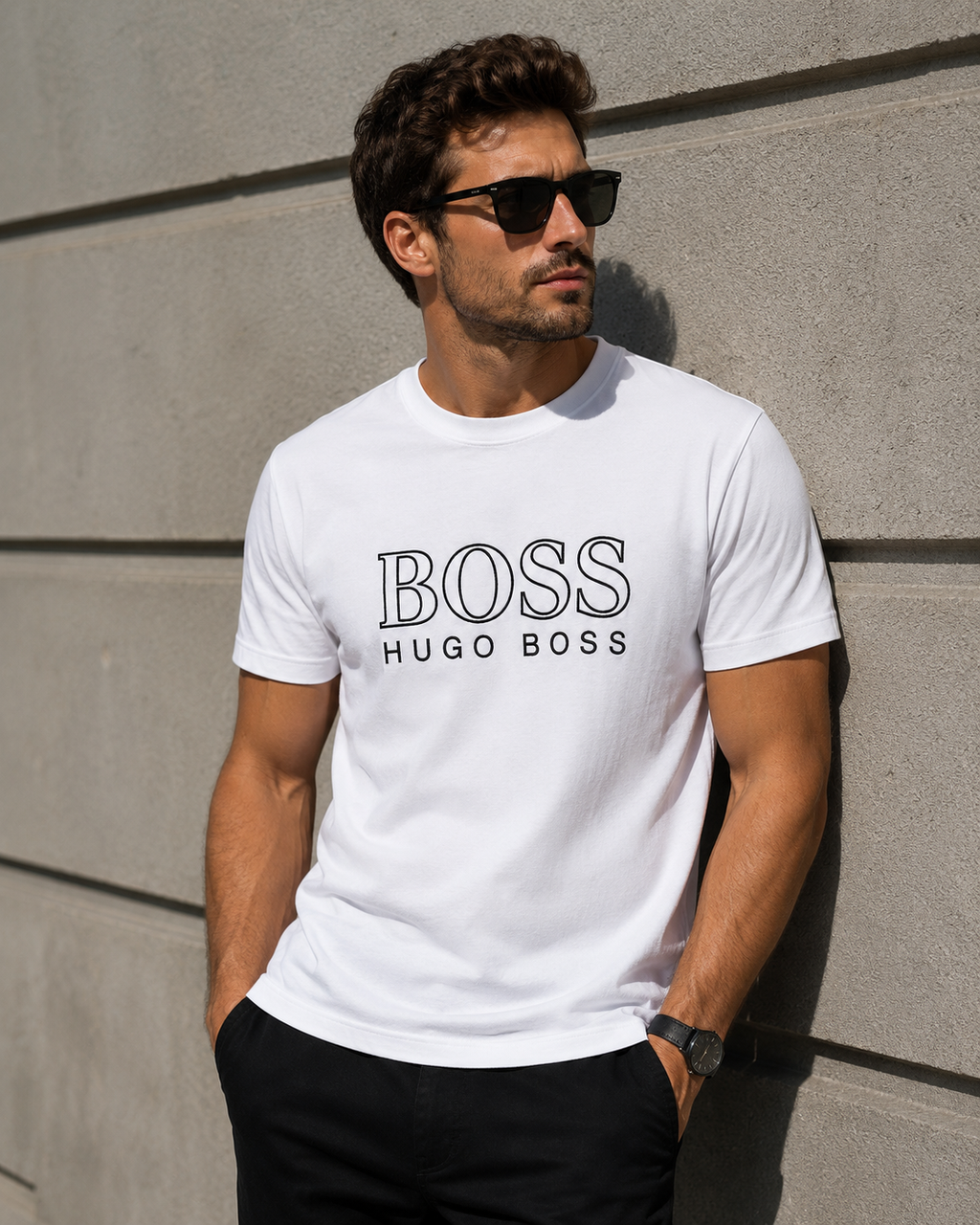 Hugo Boss – Tricou bărbătesc alb cu logo brodat