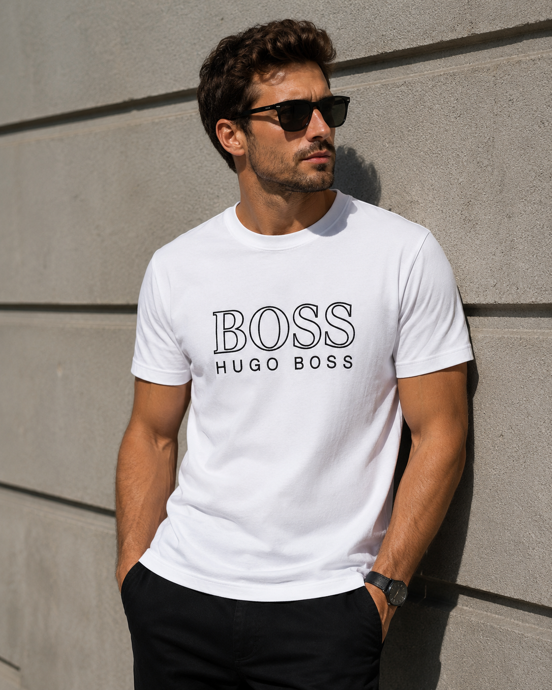 Hugo Boss – Tricou bărbătesc alb cu logo brodat