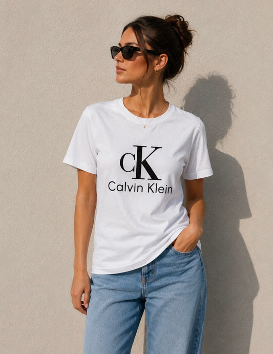 Women’s Calvin Klein White T-Shirt – Black Logo