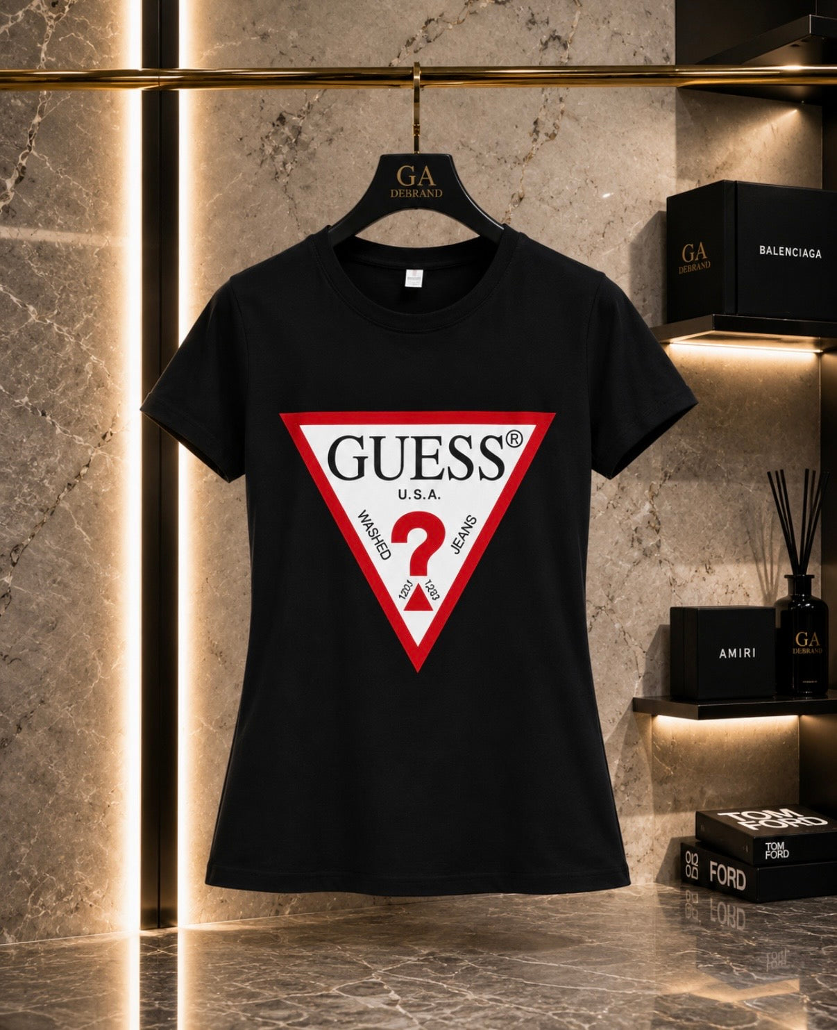 Women’s Guess Triangle Logo T-Shirt – Black