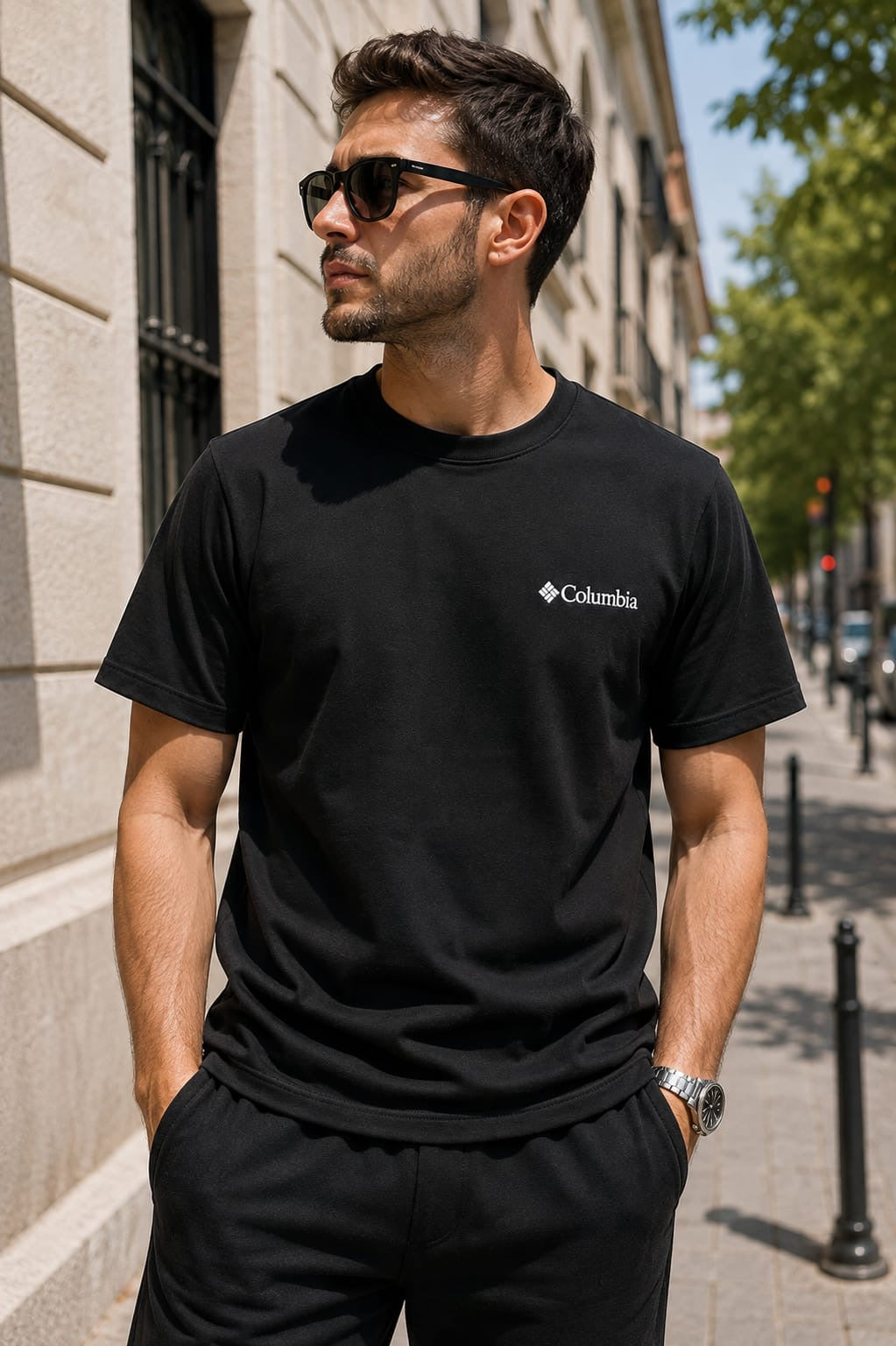 Columbia – Tricou negru cu logo brodat