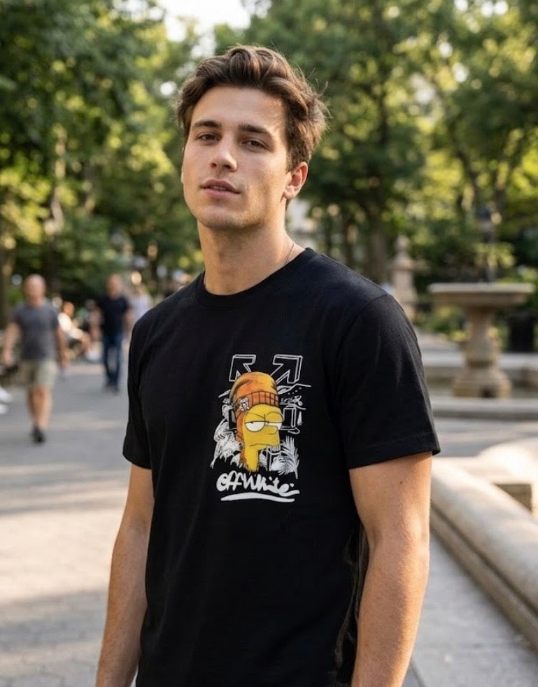Off-White Tricou Negru din Bumbac 100% Premium – Imprimeu Față-Spate