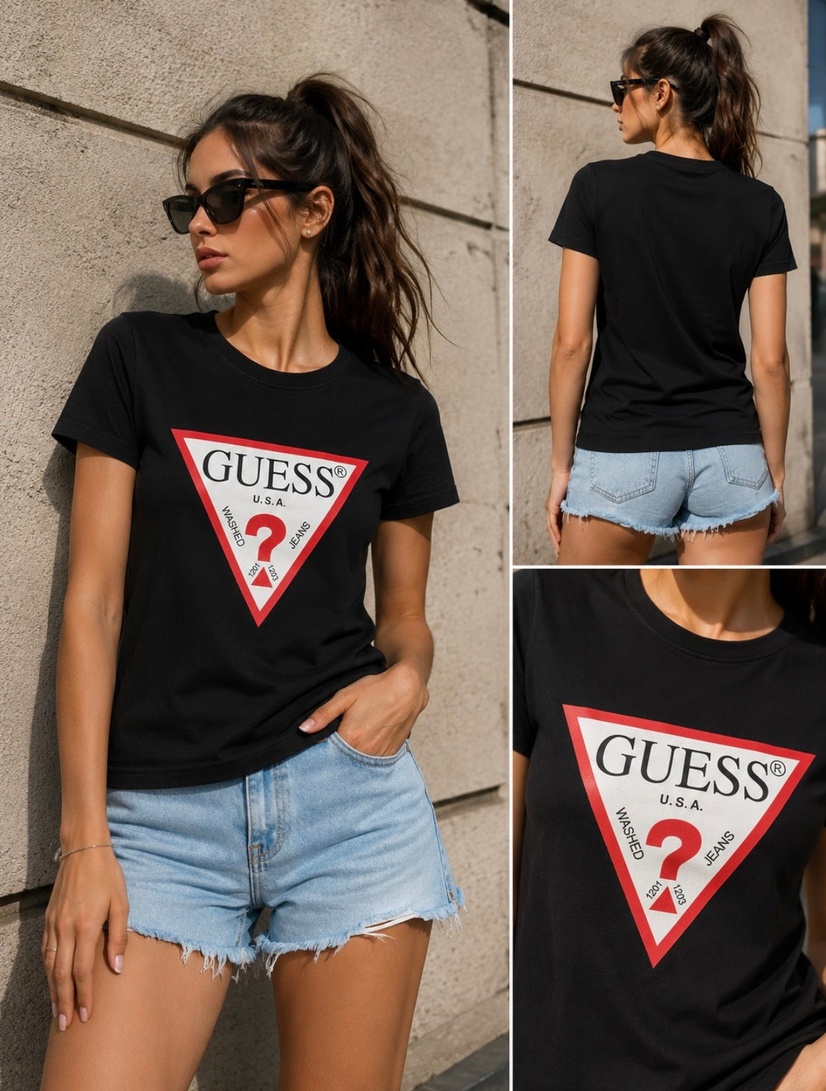 Women’s Guess Triangle Logo T-Shirt – Black