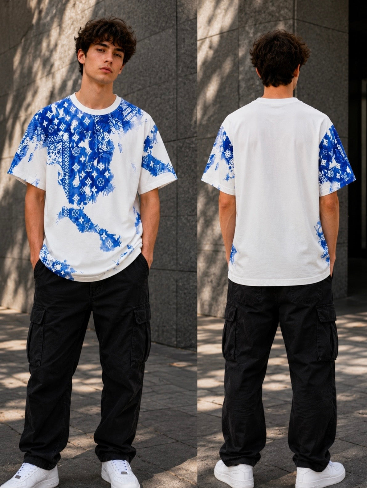 LV Inspired T-Shirt White/Blue