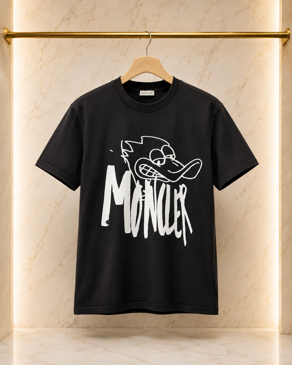 Moncler Tricou Bărbați Negru din Bumbac Premium