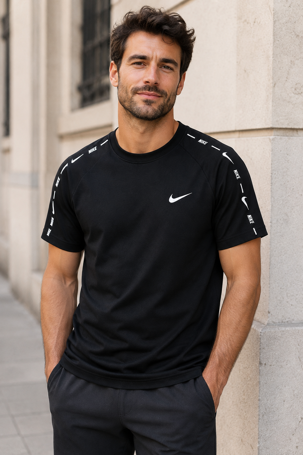 Nike Tricou Bărbați Negru din Bumbac Premium cu Logo Imprimat