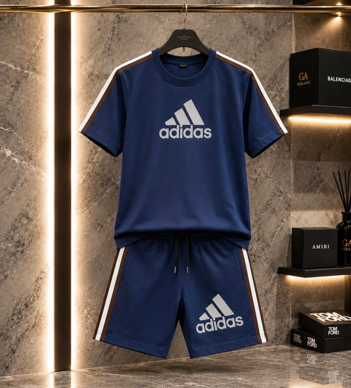 Compleu Bărbați Adidas Albastru – Tricou + Pantaloni Scurți