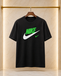 Nike Tricou Negru din Bumbac gros cu Logo Verde-Alb