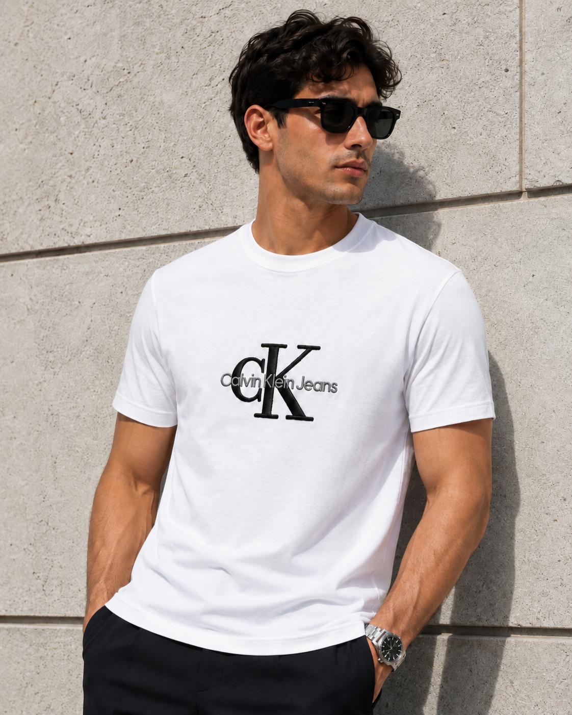 07-Calvin Klein Jeans – Tricou Bărbați Alb din Bumbac Premium, Logo Brodat