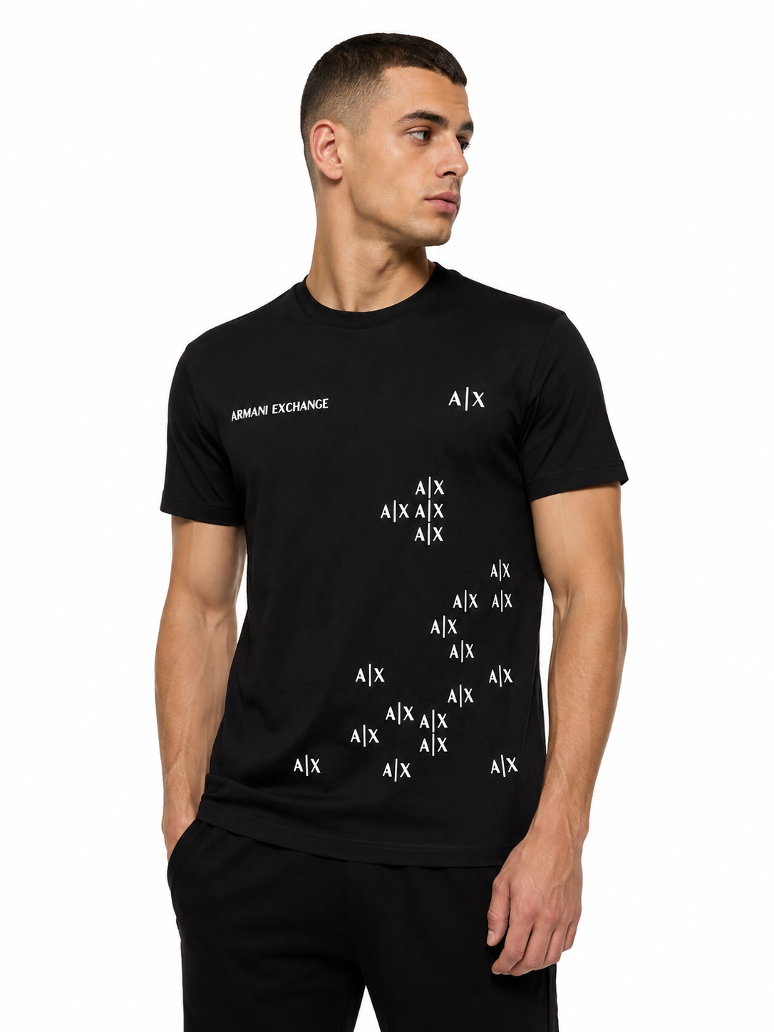 Armani Exchange – Tricou bărbătesc negru din bumbac premium