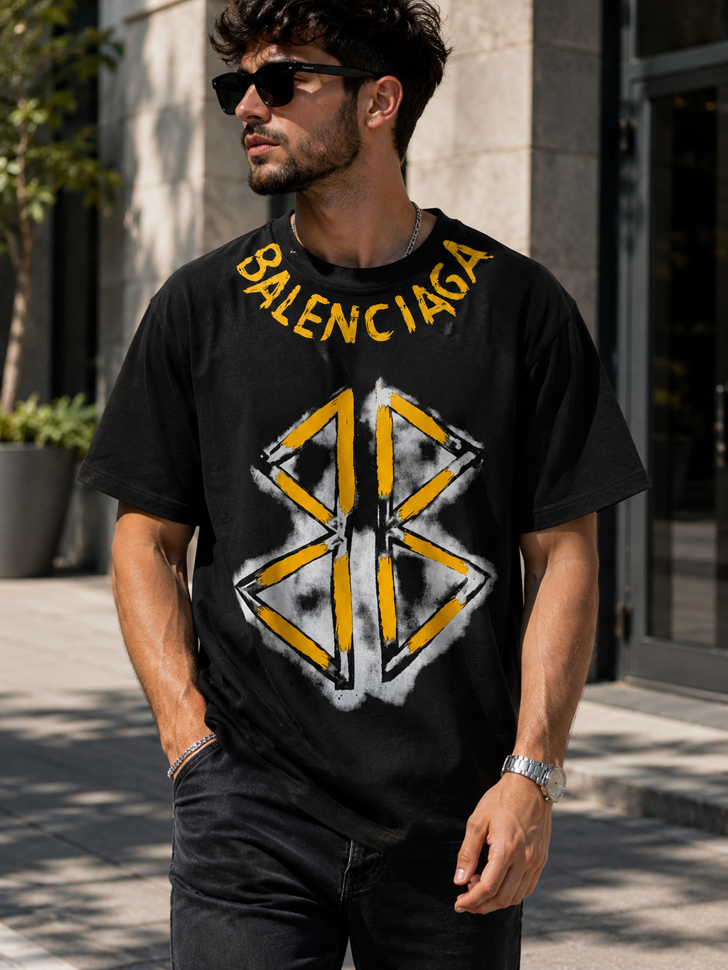 Balenciaga Tricou Bumbac Premium cu Logo Imprimat în Material