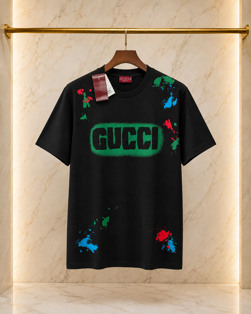Gucci Tricou Bărbați Negru 100% Bumbac Premium