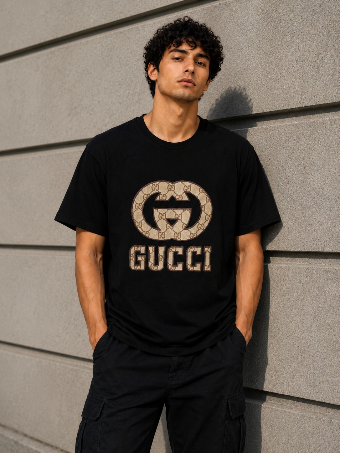 Gucci – Tricou bărbătesc negru cu logo brodat